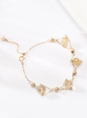 巧恩天然14k包金金发晶水晶手链配饰饰品DIY手工制作首饰配件手串