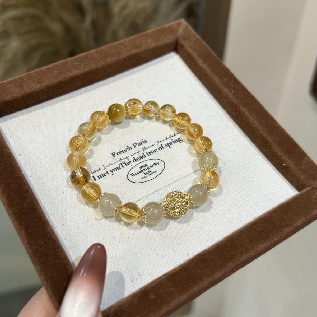 巧恩天然黄塔晶金发晶手链女生百搭个性小众水晶串珠水晶手链