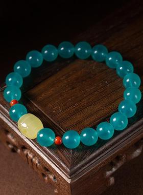 冰种天河石手串9mm单圈搭配蜜蜡富甲天下手链DIY女款 佛珠 饰品