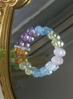 天然水晶手串柠檬晶海蓝宝紫水晶能量搭配多宝手链情人节闺蜜礼物