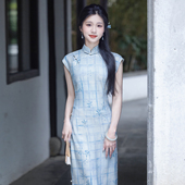 夏季 南风知浅蓝色改良旗袍复古国风新中式 清新优雅年轻女2026新款