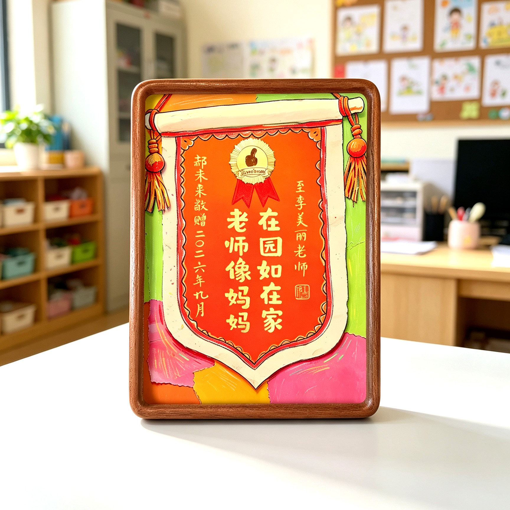 教师节礼物2026谢师礼品老师像妈妈手写锦旗幼儿园送老师高档相框