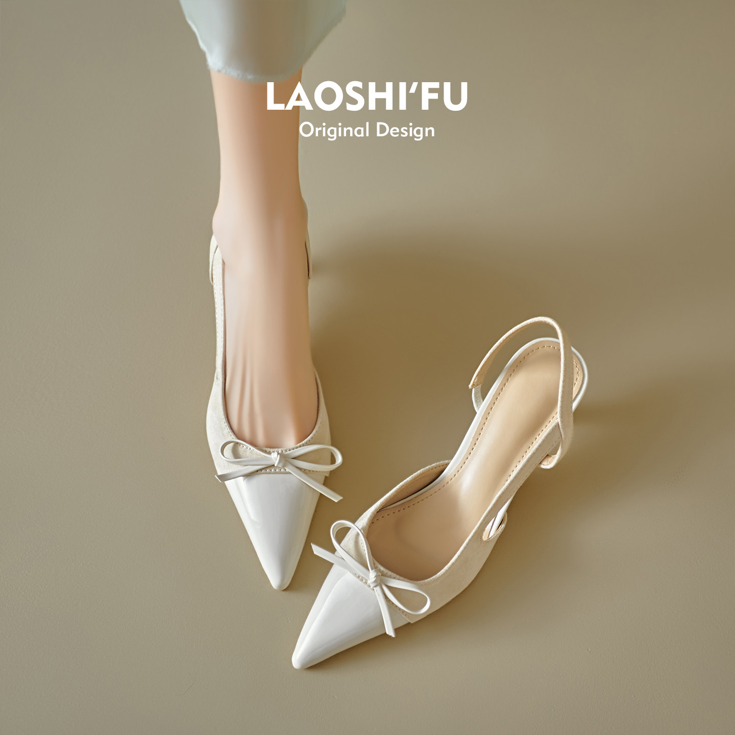 羊皮版~法式蝴蝶结细跟包头凉鞋女2025新款温柔气质后空高跟单鞋