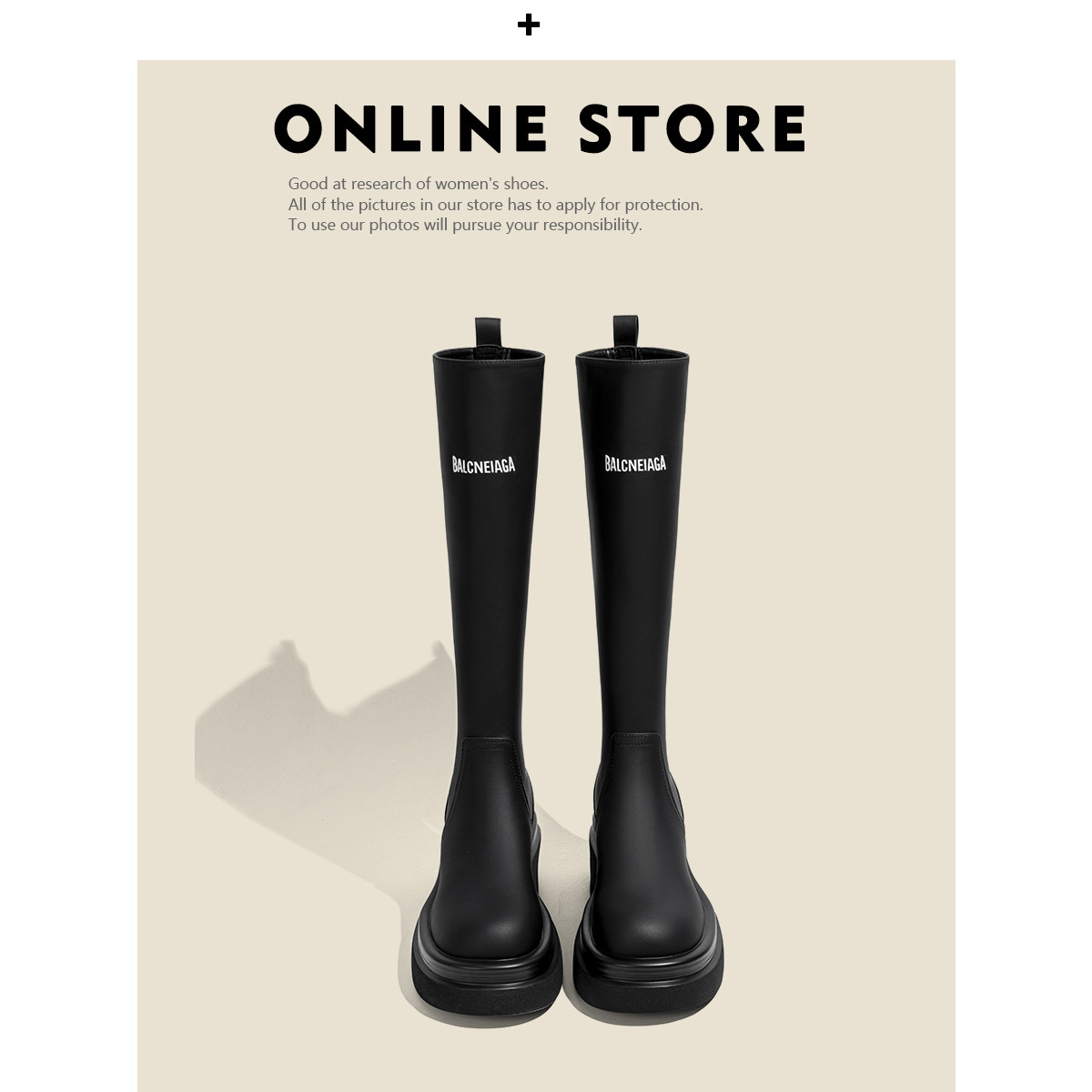 老师傅手工定制真皮字母长筒靴女厚底瘦瘦靴高筒骑士长靴时装靴子