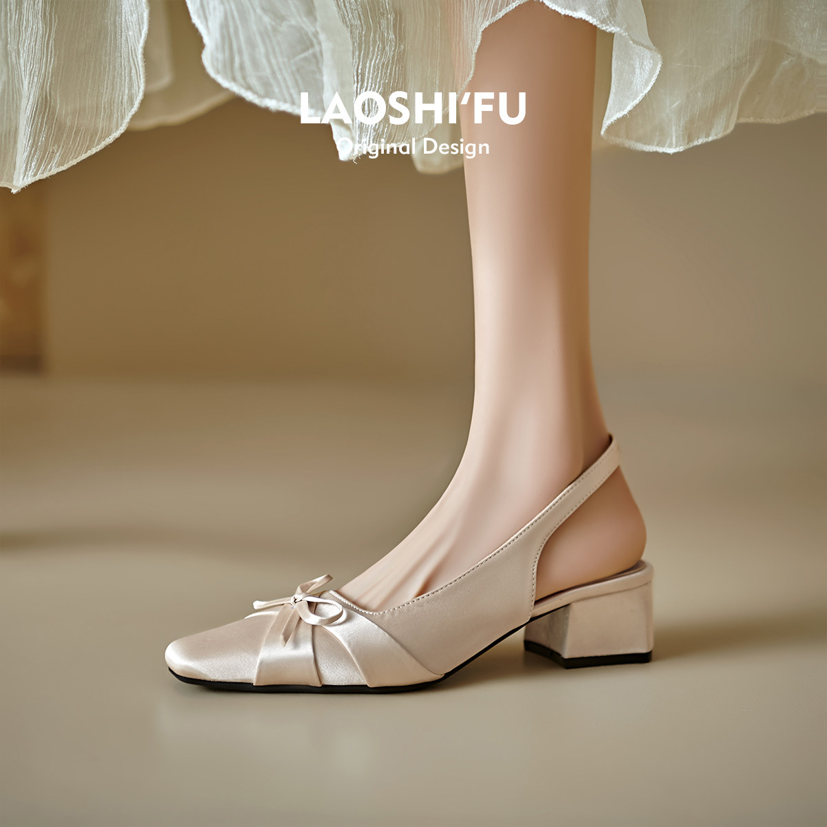 羊皮版！法式蝴蝶结粗跟包头凉鞋女夏季新款温柔仙女风配裙子单鞋