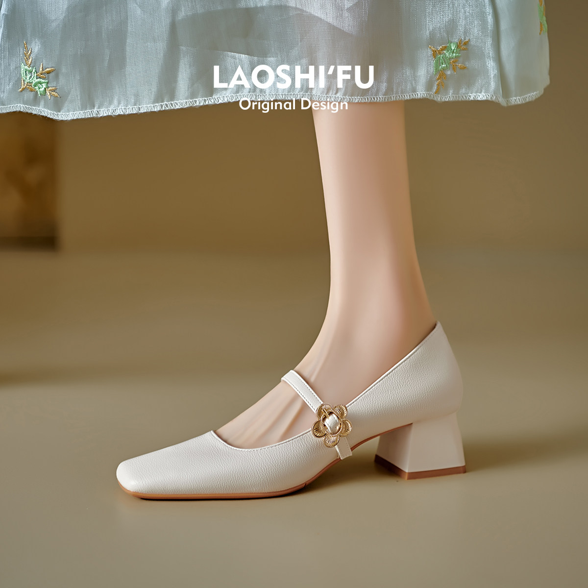 羊皮版！法式方头粗跟玛丽珍鞋女2025新款气质配裙子浅口高跟单鞋