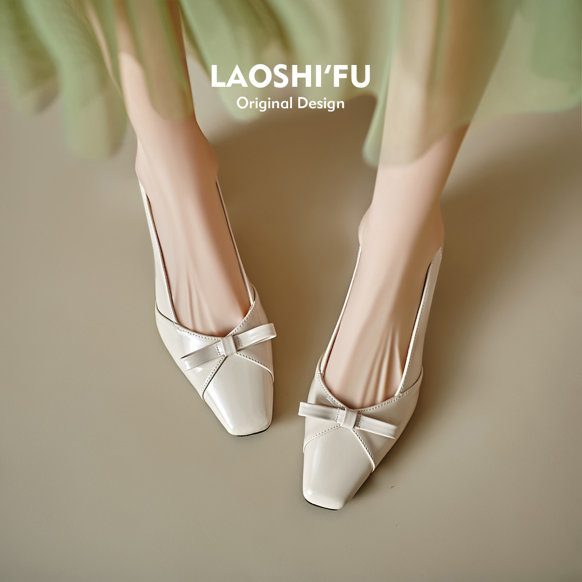 羊皮版！法式蝴蝶结粗跟包头凉鞋女夏季新款仙女风温柔配裙子单鞋