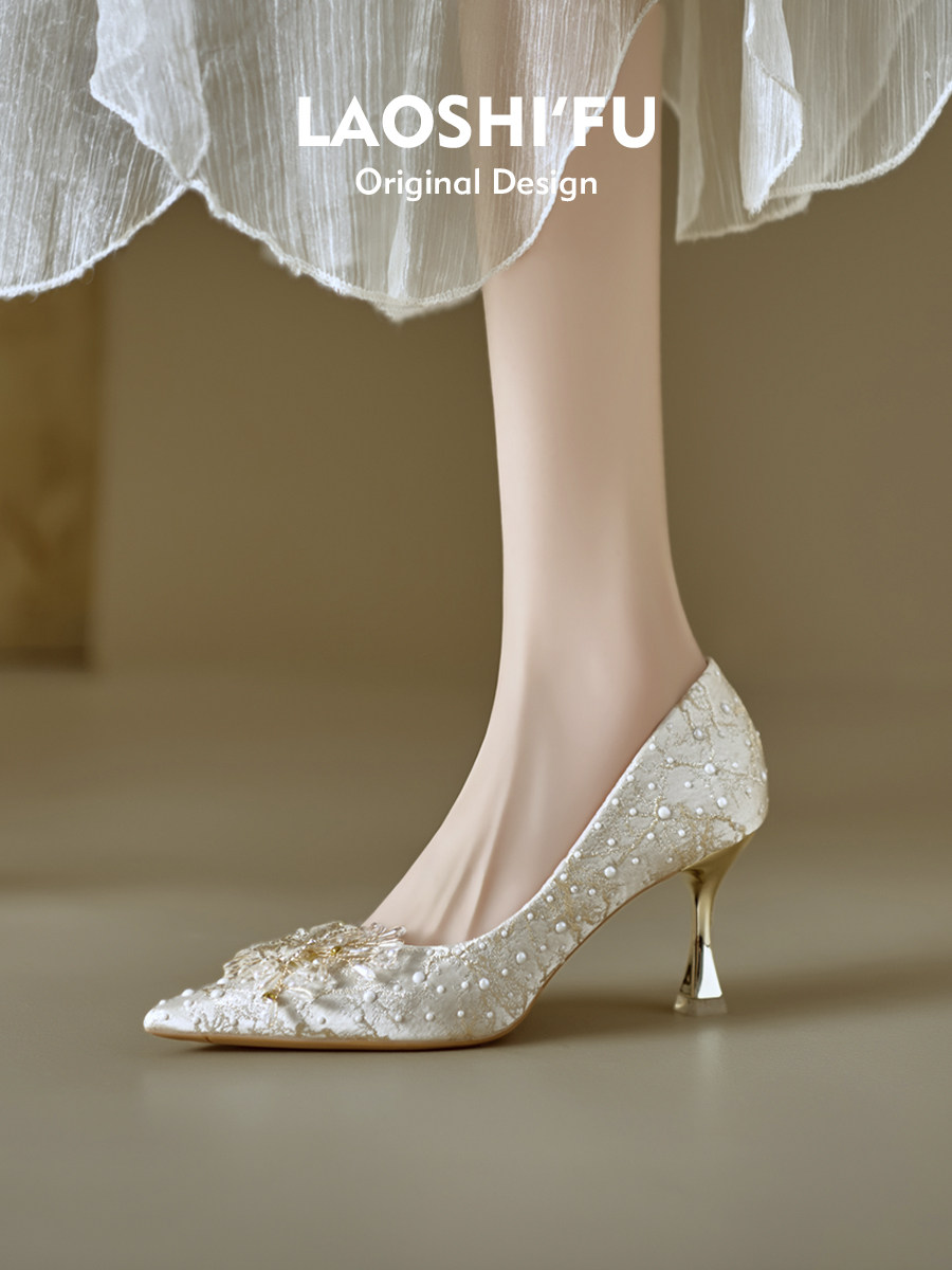 Lambskin version ~ French rhinestone bow stiletto heels for women, 2026 new style, comfortable high heels, bridesmaid shoes, wedding shoes