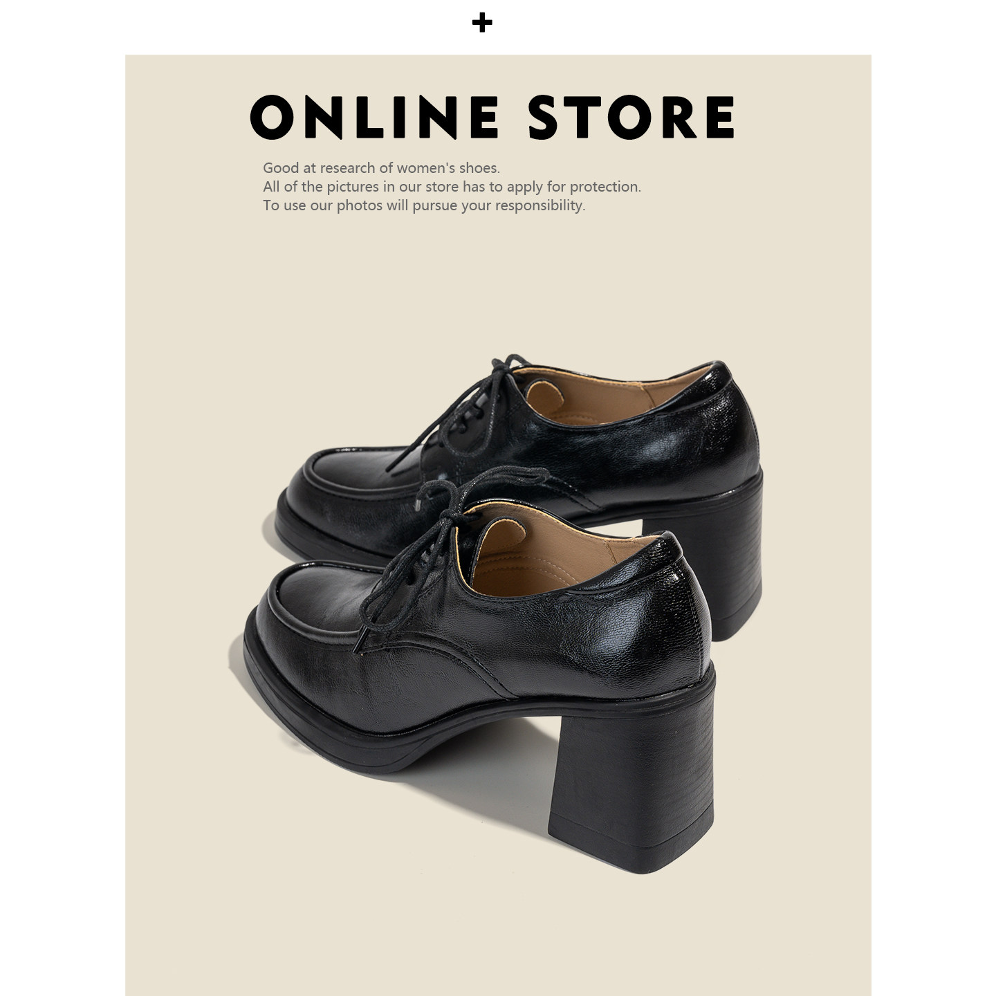 真皮~英伦风高跟圆头乐福鞋女2026新款复古系带粗跟不累脚小皮鞋