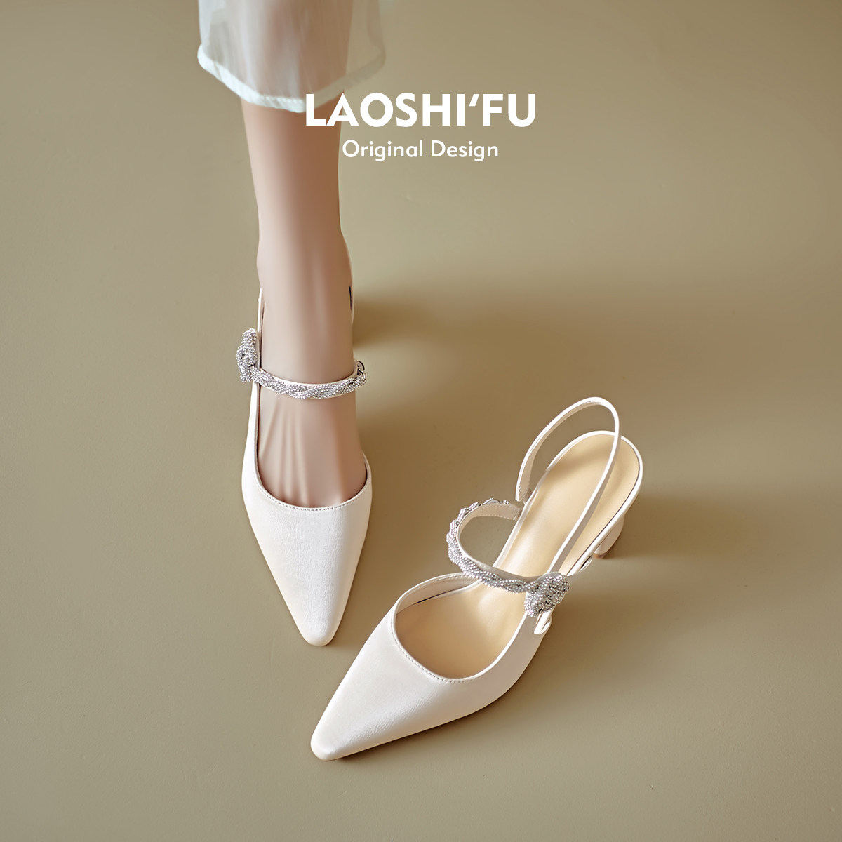 羊皮版！法式尖头粗跟包头凉鞋女2025新款夏季后空玛丽珍高跟单鞋