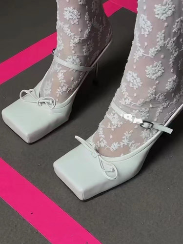 拖鞋欧美蝴蝶结方头高跟鞋