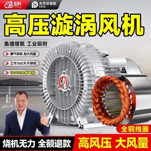 大功率高压漩涡风机强力工业鼓风机旋涡式气泵罗茨涡轮鱼塘增氧机
