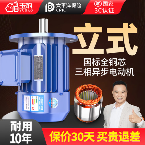 立式全铜三相异步电动机0.75/1.1/1.5/2.2/3/4/5.5KW电机380V三相