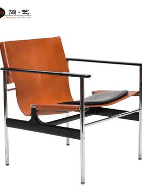 简艺马鞍皮椅皮带椅北欧简约风格会所洽谈椅pollock chair休闲椅