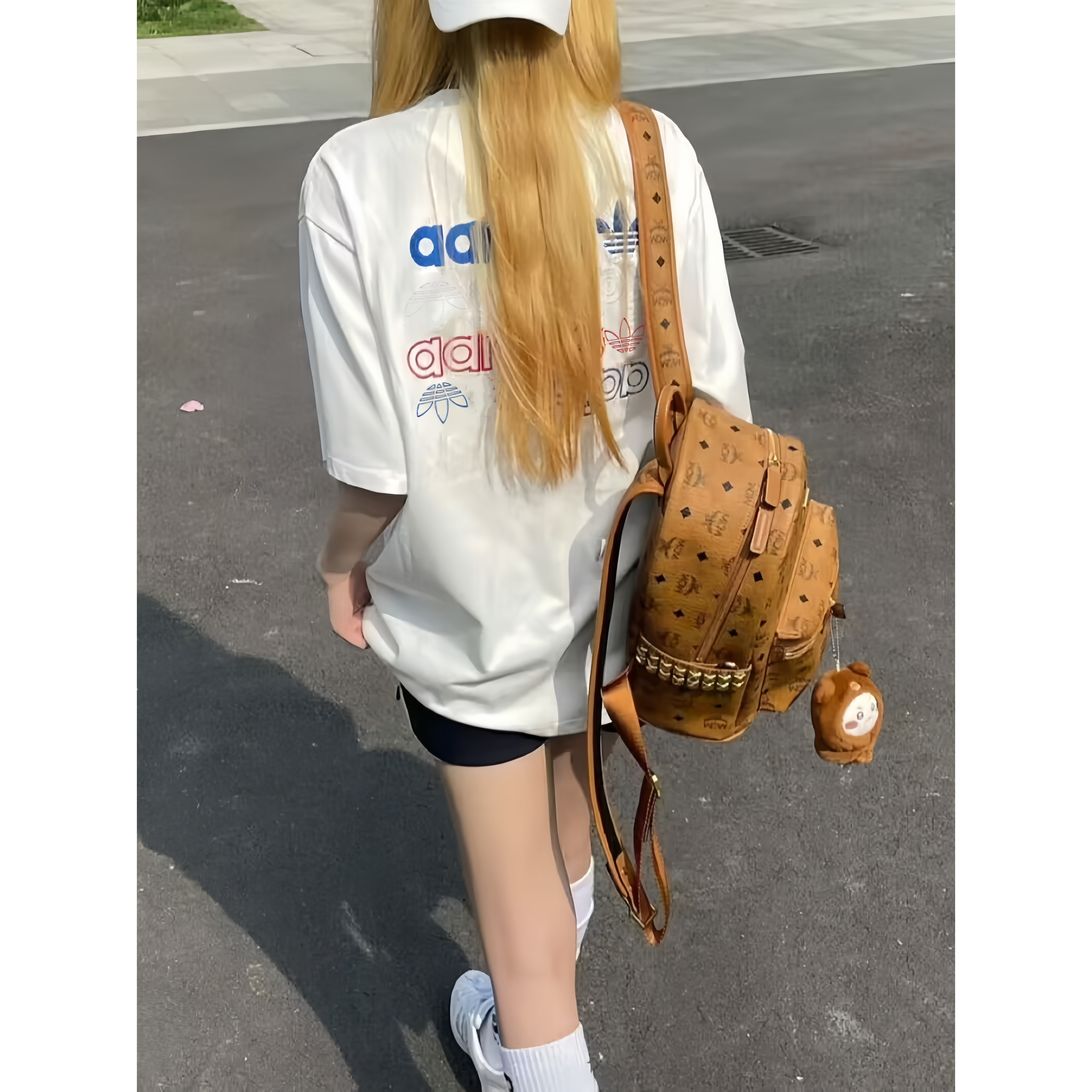 美式网红彩色刺绣背标纯棉短袖圆领T恤男女运动休闲宽松情侣款潮