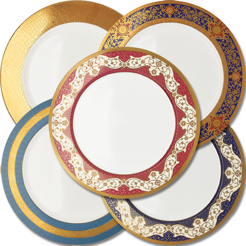 欧式西餐12寸圆形平盘31CM黄金苏菲碟浮雕金牛排盘商用餐具包邮