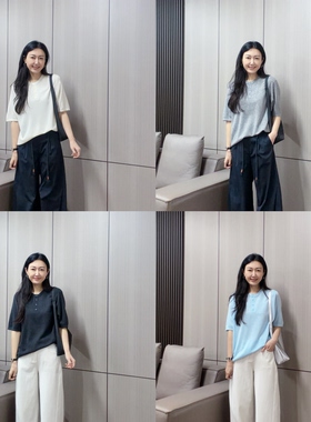 丽的城6128圆领半扣大版短袖针织衫