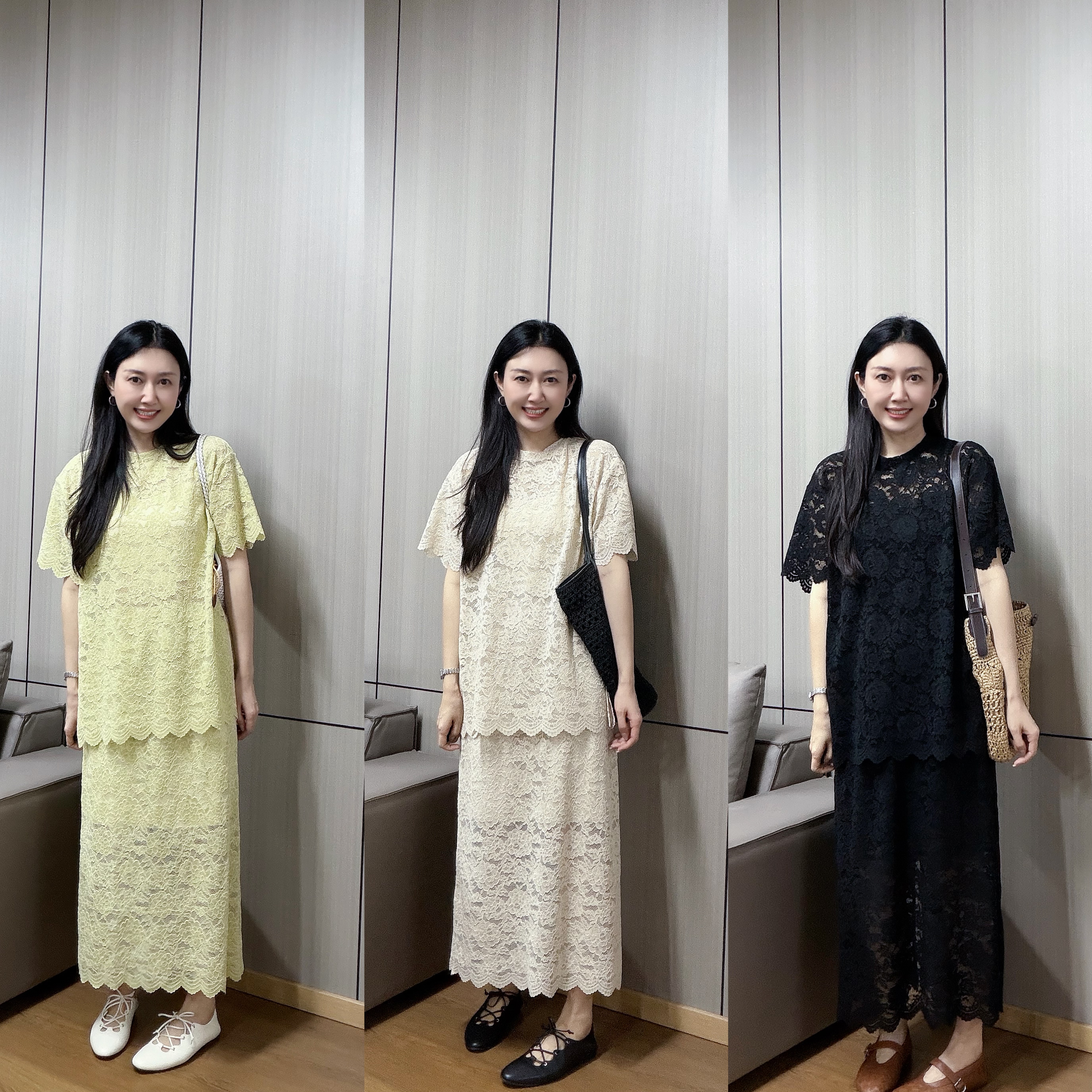 丽的城26069蕾丝短袖上衣+半身裙两件套套装