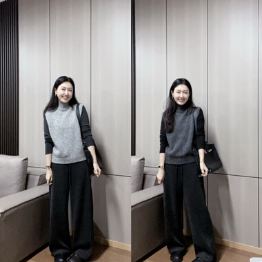 丽的城65563高领无袖羊毛宽松针织马甲