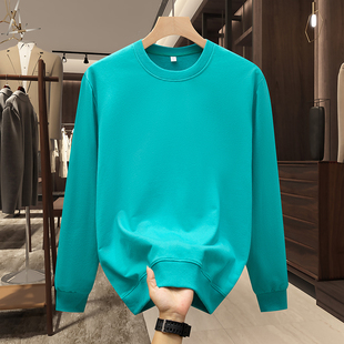 男士 宽松纯色套头长袖 纯色卫衣款 加绒圆领大码 保暖上衣 薄款 新款