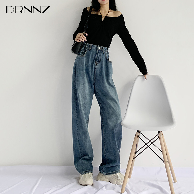 牛仔阔腿裤女春秋季2021新款高腰显瘦直筒宽松拖地裤子慵懒风秋装