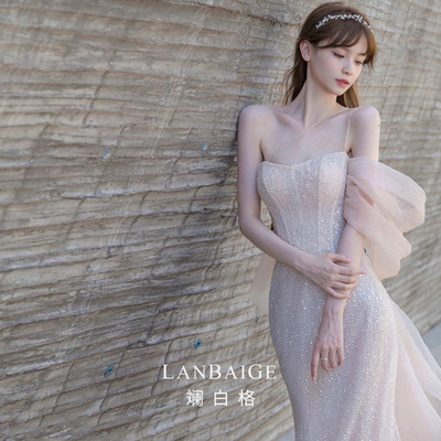 斓白格甜美梦幻抹胸修身礼服裙