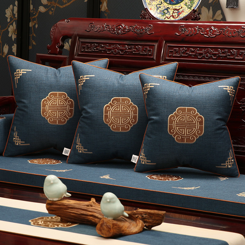 现代中式红木沙发垫带靠背实木圈椅坐垫罗汉床垫子棉麻防滑五件套