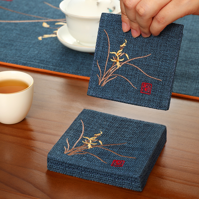 中式茶桌杯垫防水茶席餐垫杯垫棉麻布艺茶杯垫子防烫茶桌垫布定制