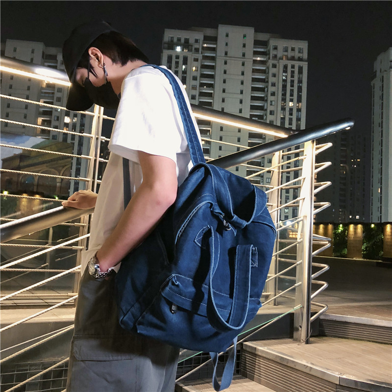 双肩包男大容量百搭水洗牛仔包韩版ins学生情侣书包旅行背包女潮