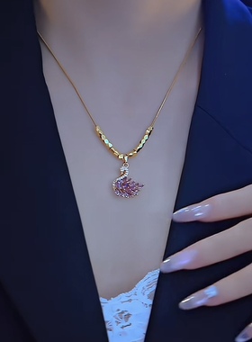 新款紫色天鹅吊坠项链女送女友礼