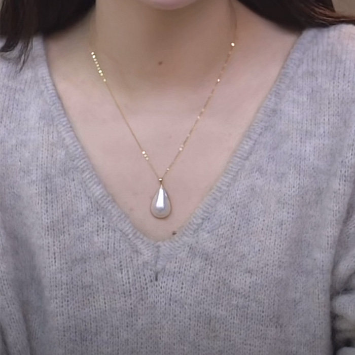 天然海水马贝珍珠稀有白色水滴马贝吊坠项链镀金色镶嵌送闺蜜女友