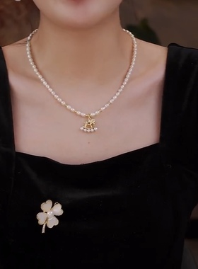 新款珍珠生肖马吊坠项链女款轻奢小众高级感锁骨链百搭送女友礼物