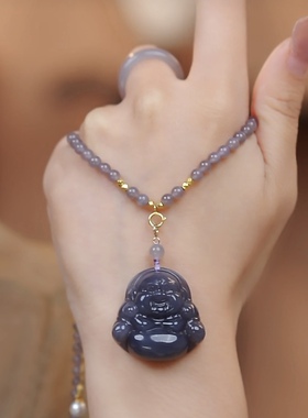 2025新款烟紫佛公吊坠女轻奢小众高级感锁骨链配饰长款毛衣链挂坠