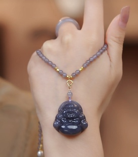 2025新款烟紫佛公吊坠女轻奢小众高级感锁骨链配饰长款毛衣链挂坠