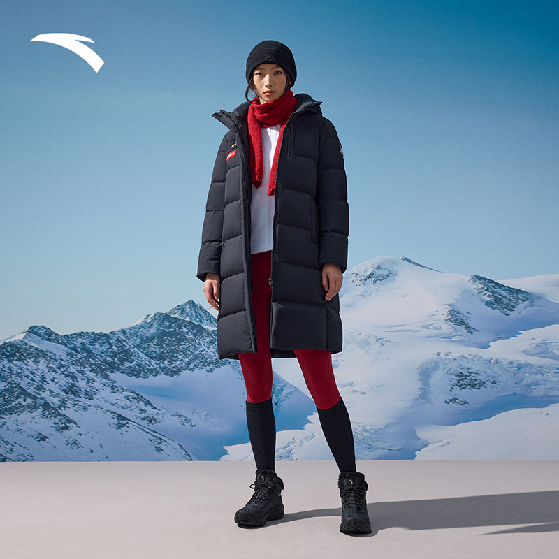 安踏冰甲羽绒服丨中长鸭绒外套女冬季防泼水面包服棉服162517906