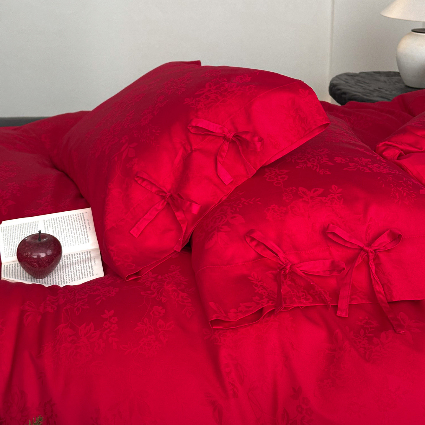 中式高支提花婚庆大红色床上四件套全棉结婚喜被陪嫁床单被套床品,床上用品,婚庆床品套件,淘宝优惠券,粉丝福利购,淘宝优惠卷