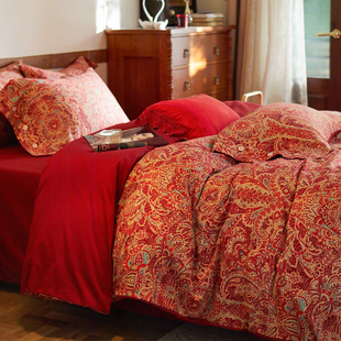 2026新款100支婚庆红长绒棉全棉纯棉四件套婚房喜被结婚床上用品