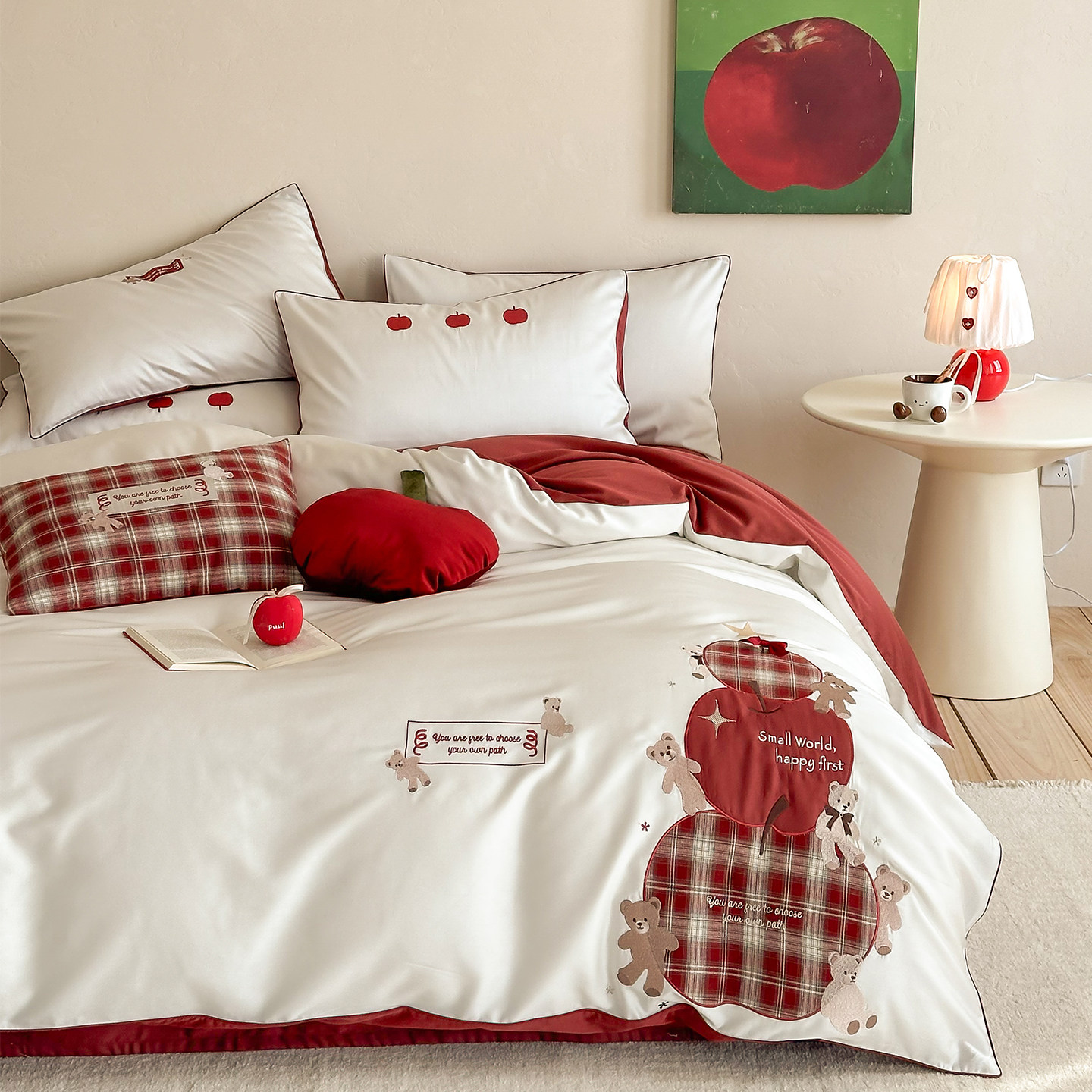 100S长绒棉纯棉刺绣四件套卡通可爱小熊2026新款床单被套床上用品