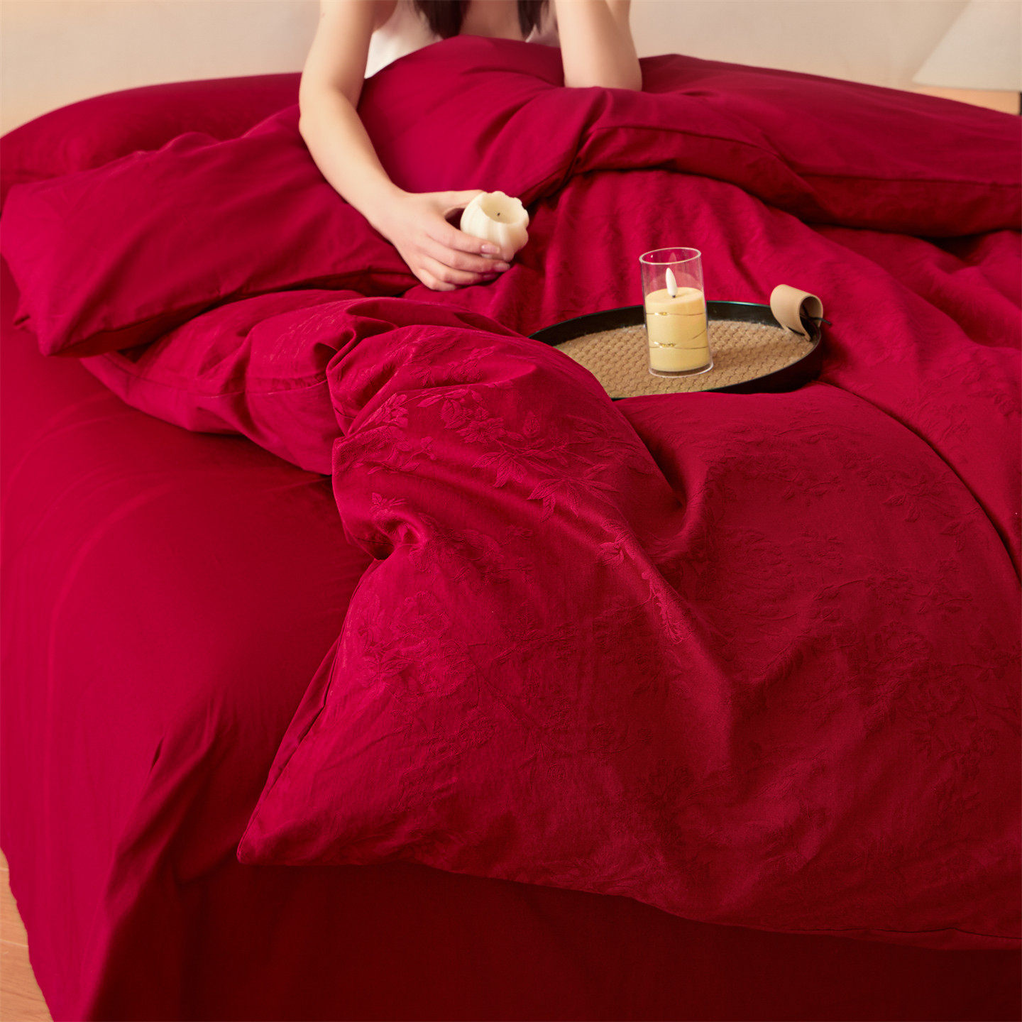 高级感提花长绒棉婚庆四件套结婚红色全棉纯棉被套床单新婚嫁床品,床上用品,婚庆床品套件,淘宝优惠券,粉丝福利购,淘宝优惠卷