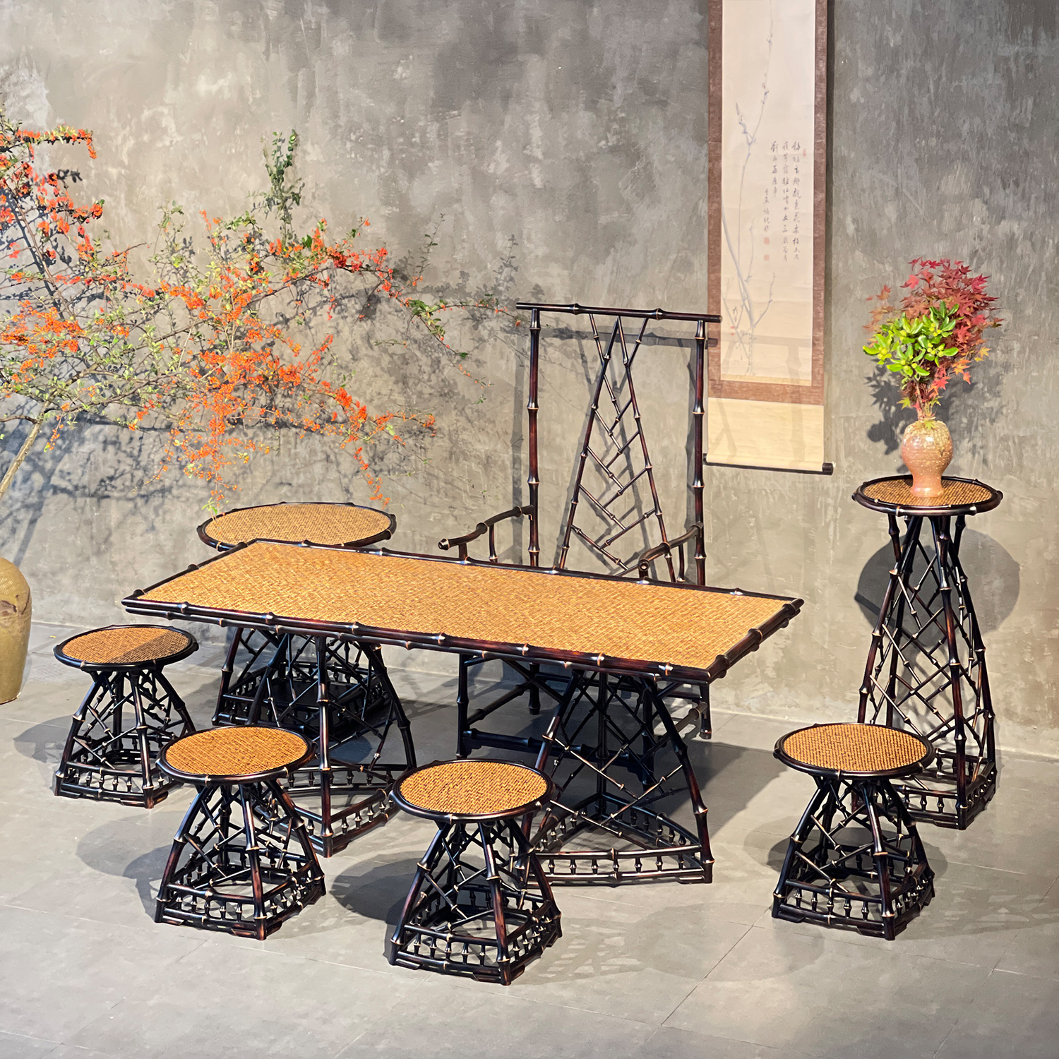 竹老表原创茶桌套装仿古明式桌椅