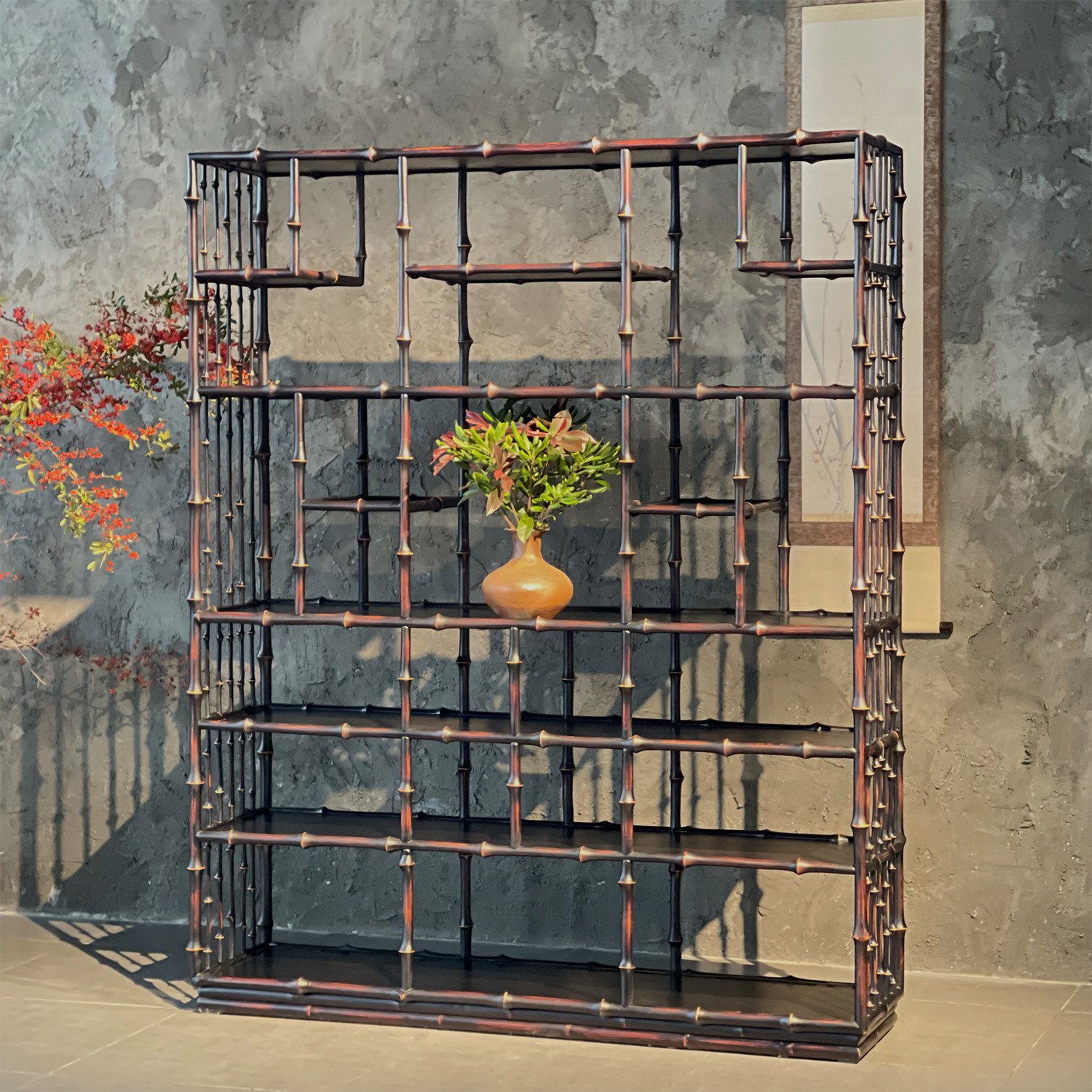 明式博古架（筇竹）竹老表手工圆竹仿古多宝格中式格架展架置物架