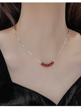 原矿朱砂s925银锁骨链天然高含量紫金砂项链极简约女款红色吊坠女