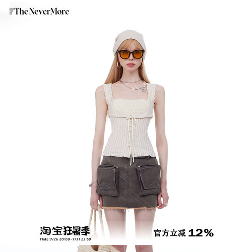 TheNevermore纯欲甜辣蝴蝶结吊带背心春夏蕾丝修身内搭打底衫上衣