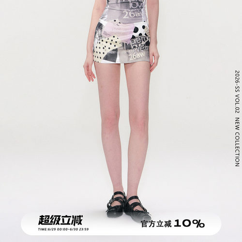 辣妹低腰半身裙复古印花包臀短裙