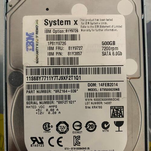81Y9726/81Y9727 IBM服务器500G 7.2(议价）