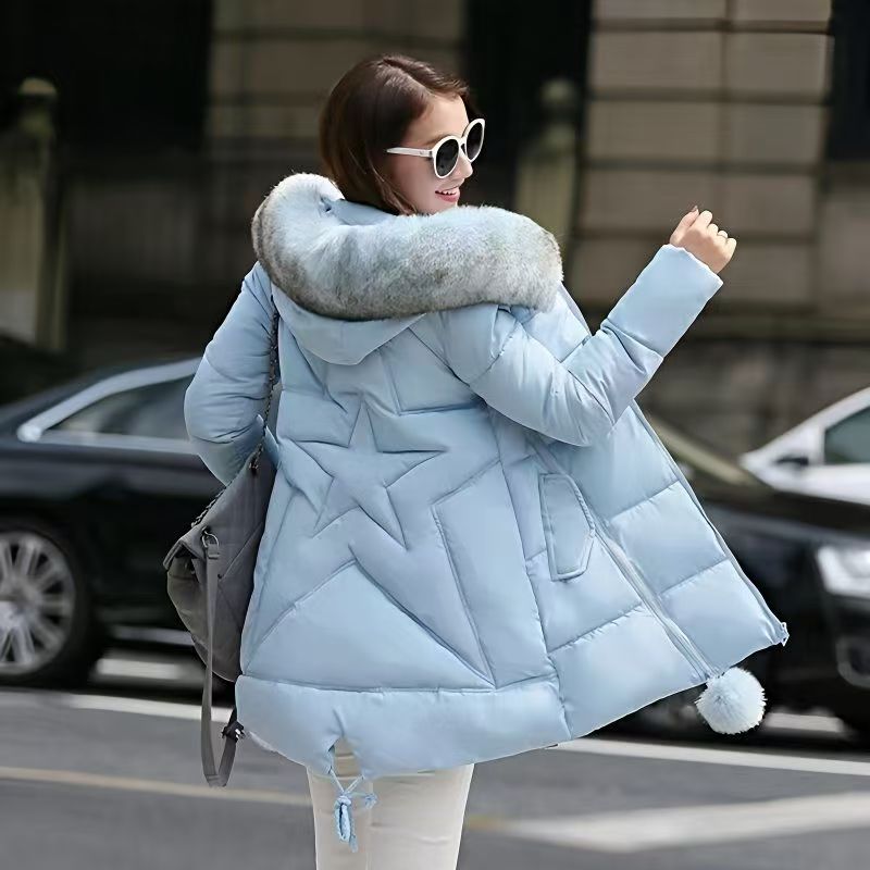 韩版大码加厚显瘦毛领女棉服