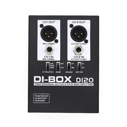 吉他有源2通道 DI盒 Active DI BOX 信号阻抗器 消除杂音 隔离器