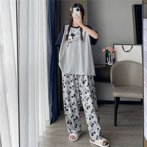 夏季加大码纯棉睡衣女200斤短袖