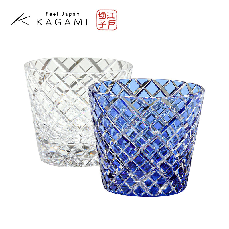 日本进口KAGAMI江户切子矢来重纹猪口酒盅水晶玻璃冷酒杯和食器