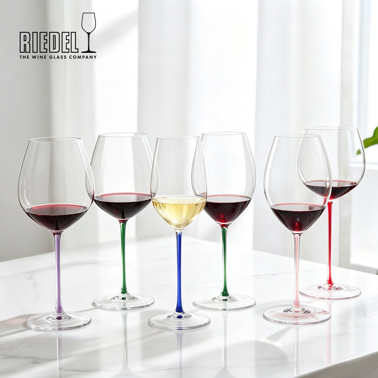 Riedel红酒杯璀璨彩杆手工红酒杯波尔多勃艮第葡萄酒高脚杯礼物